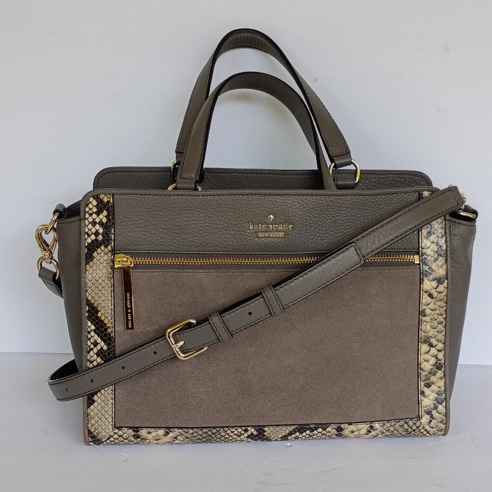 Kate Spade Chatham Lane Harlan Gray Python Embossed Satchel Purse Bag